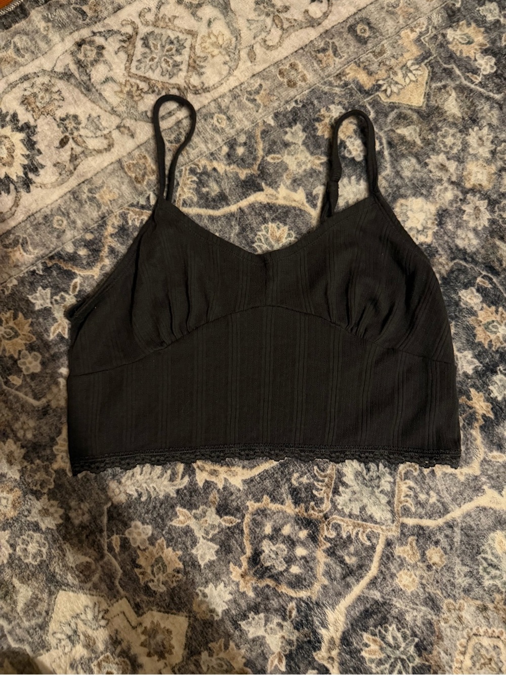 3/$25 ✨ American Eagle Black Ribbed Cropped Cami Bralette Top S